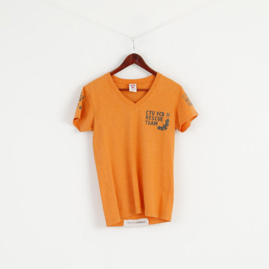 Zanerobe T-Shirt Femme S Orange Coton CTU FCR Rescue Team Haut Col en V