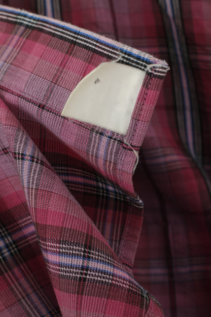 Just Calvino Camicia casual da uomo XL Top con taschino a maniche lunghe in cotone a quadri rosa