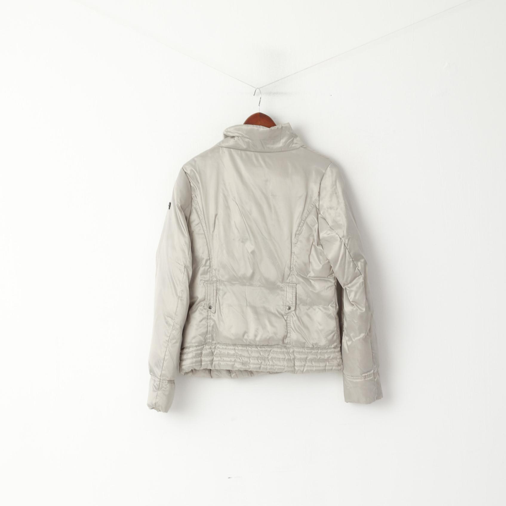 Broadway – veste argentée rembourrée et brillante pour femme, haut décontracté avec fermeture éclair complète, 38 M