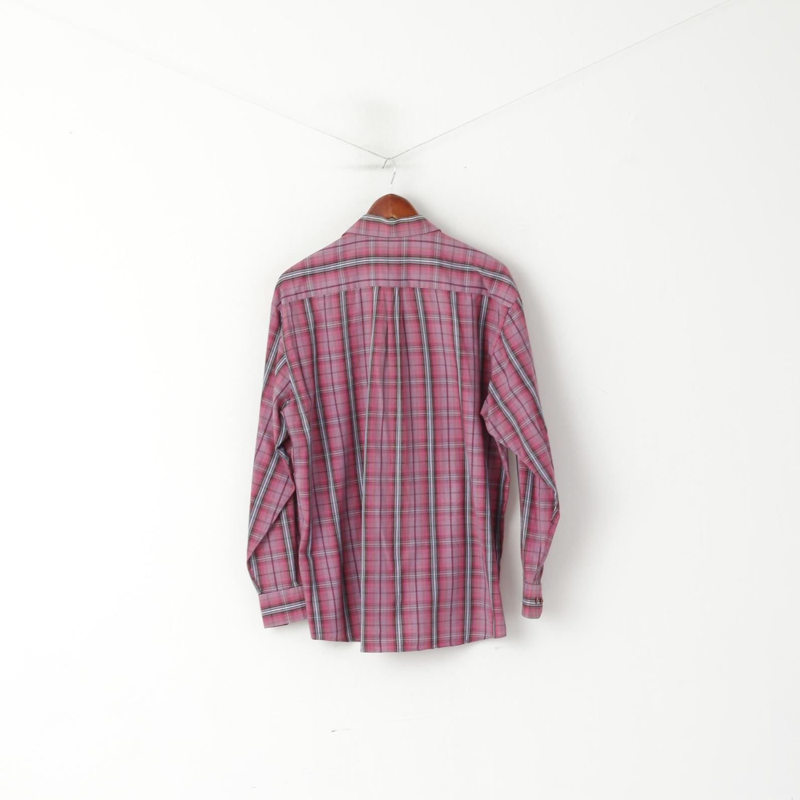 Just Calvino Homme XL Chemise décontractée Rose à carreaux en coton à manches longues avec poche