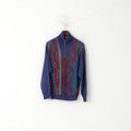 Engbers Homme 52 L Pull Bleu Vintage Géométrique Laine Italie Col Zippé Pull