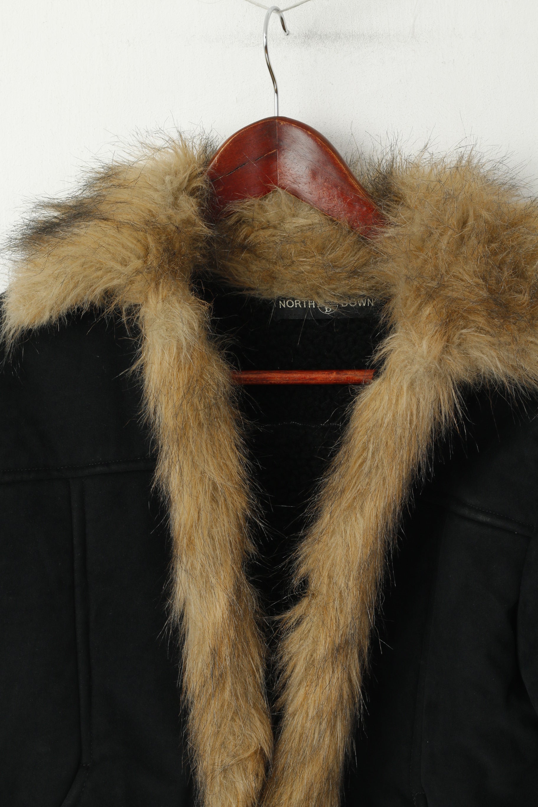 North Down Femmes M Veste Faux Daim Noir Recadrée Col En Fausse Fourrure Haut Élégant