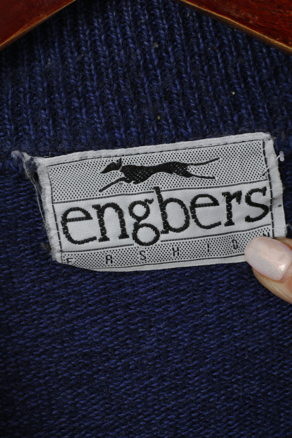 Engbers Homme 52 L Pull Bleu Vintage Géométrique Laine Italie Col Zippé Pull