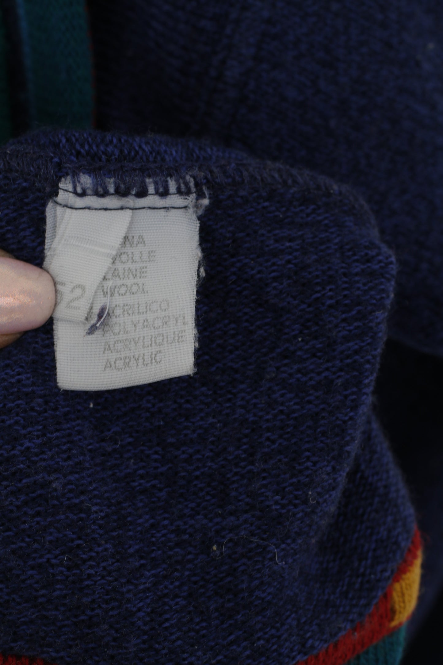 Engbers Men 52 L Jumper Blue Vintage Geometric Wool Italy Zip Neck Sweater