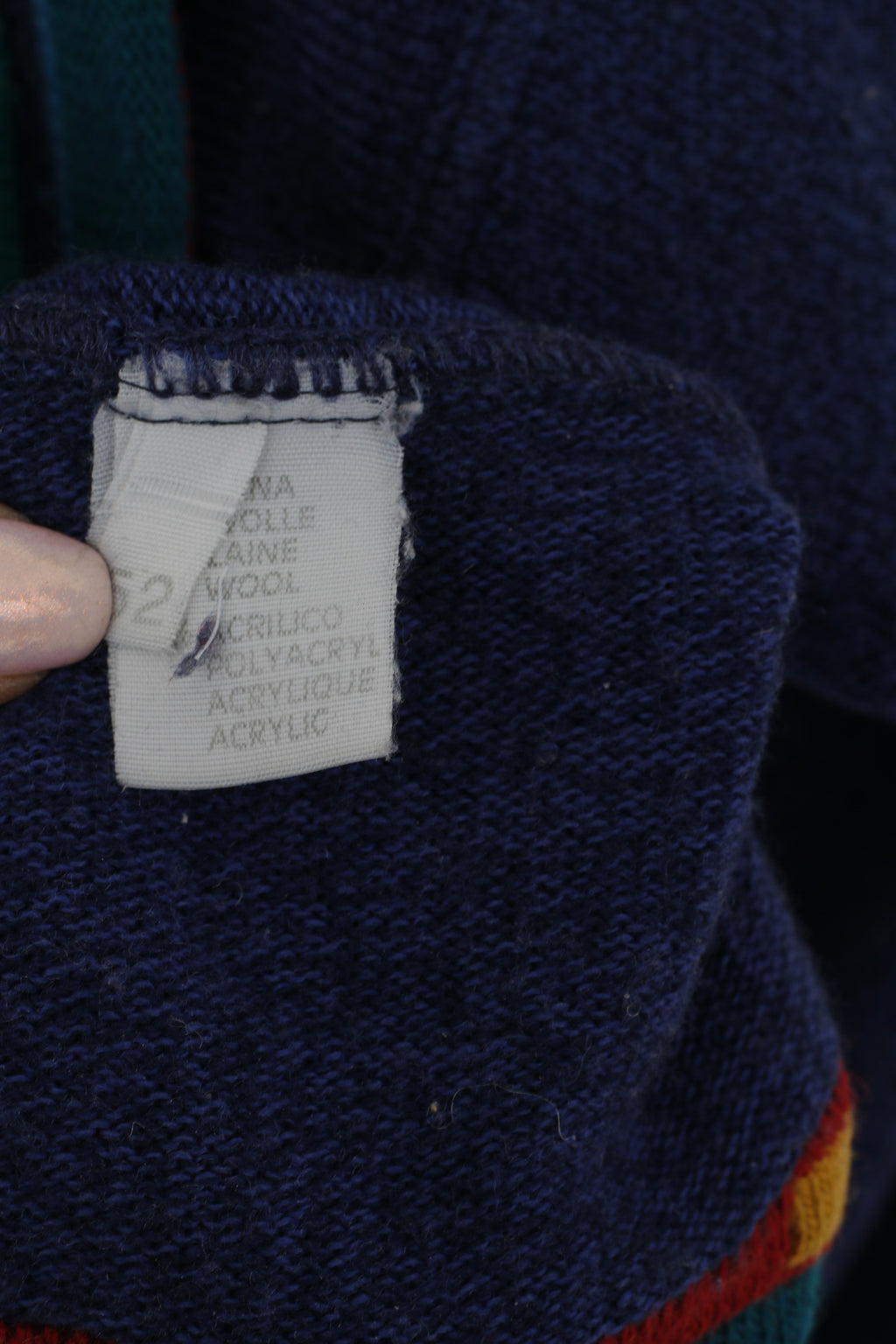 Engbers Homme 52 L Pull Bleu Vintage Géométrique Laine Italie Col Zippé Pull