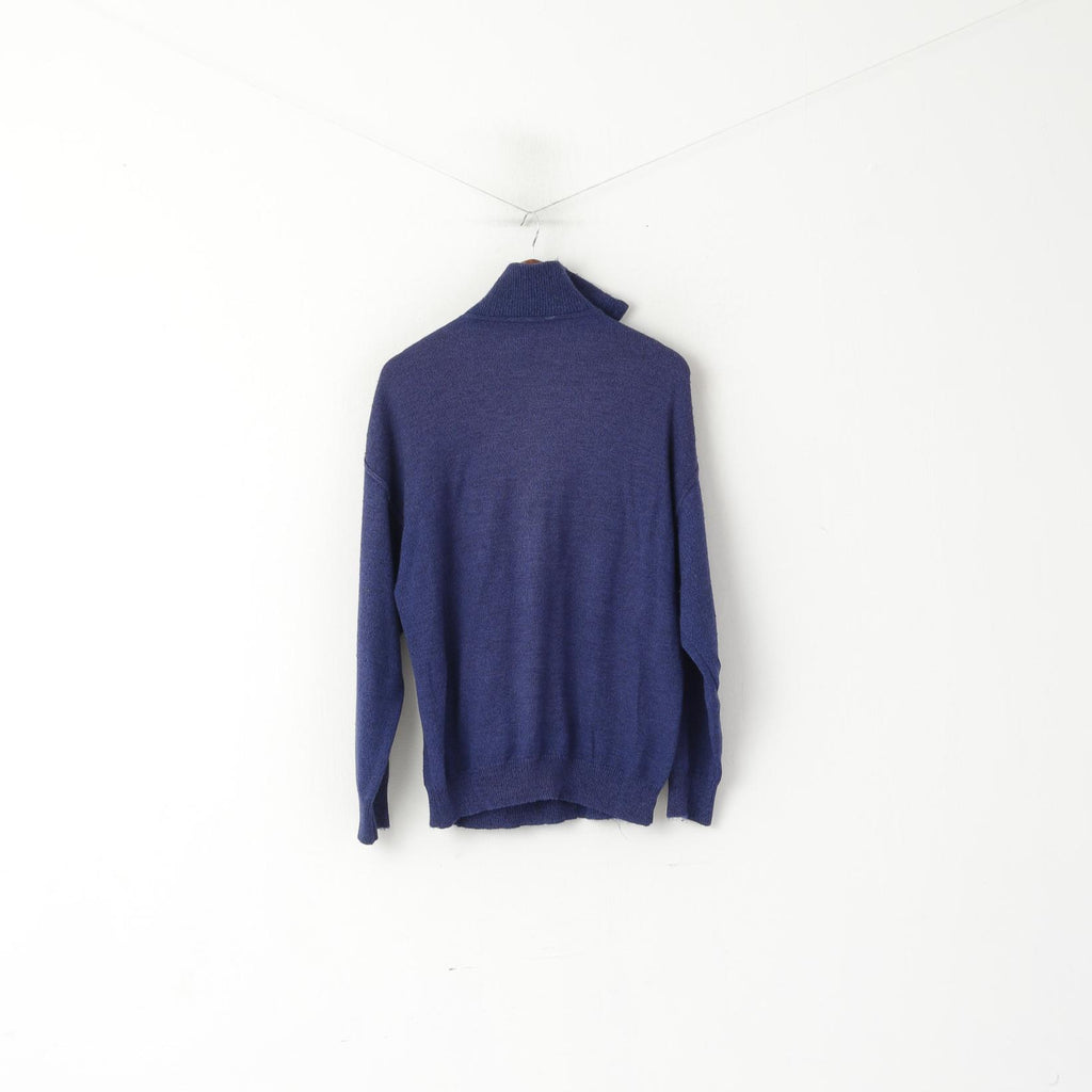 Engbers Homme 52 L Pull Bleu Vintage Géométrique Laine Italie Col Zippé Pull