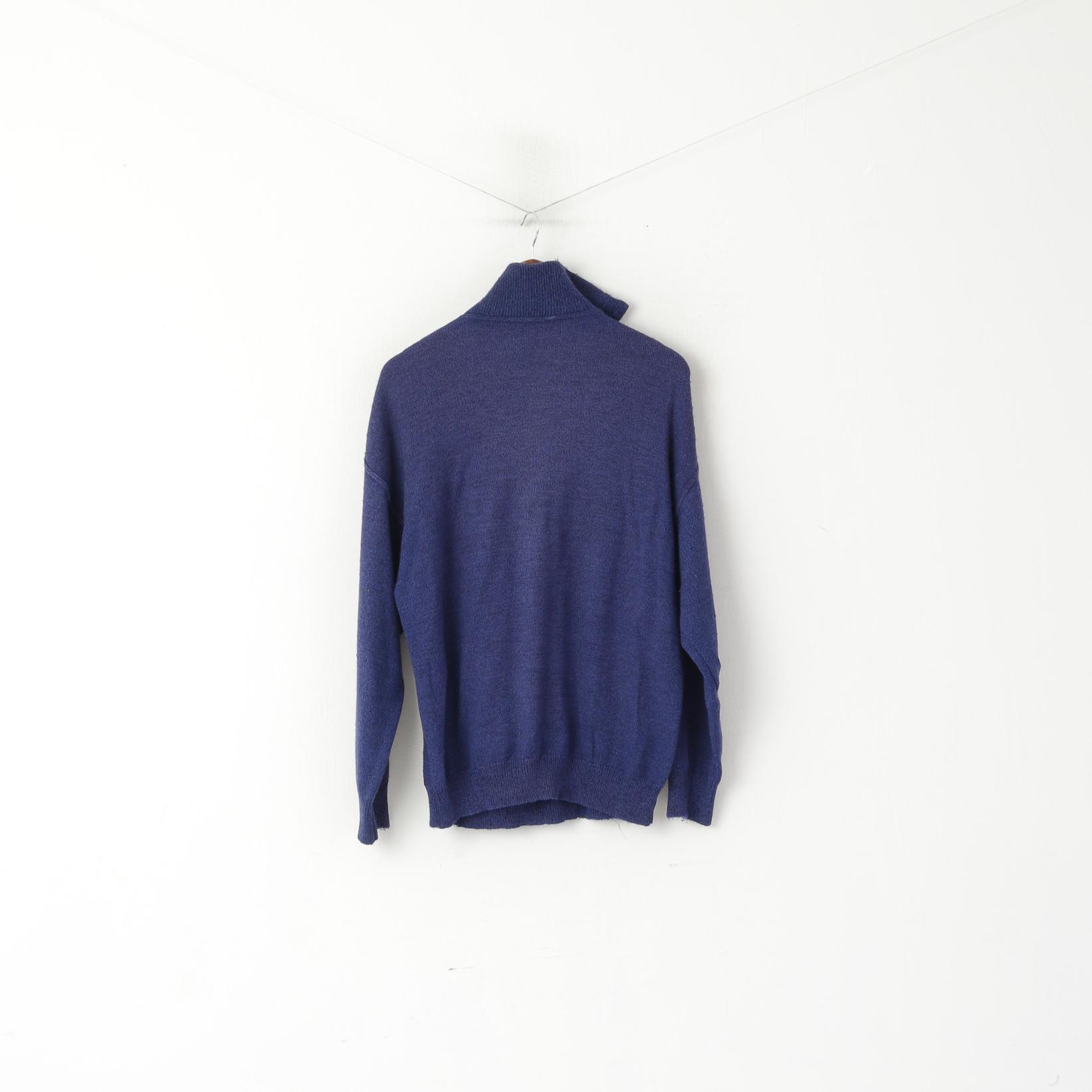 Engbers Homme 52 L Pull Bleu Vintage Géométrique Laine Italie Col Zippé Pull