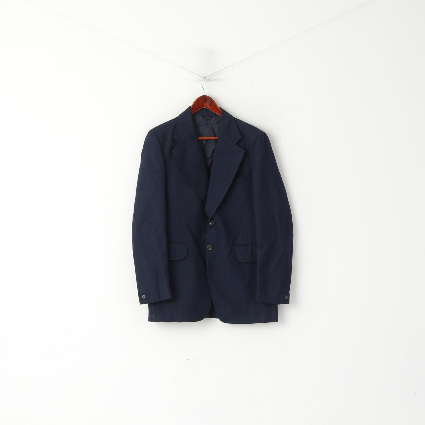 Hardy Amies Design Hepworths Men 38 Blazer Navy Striped Wool Single Breasted Jacket