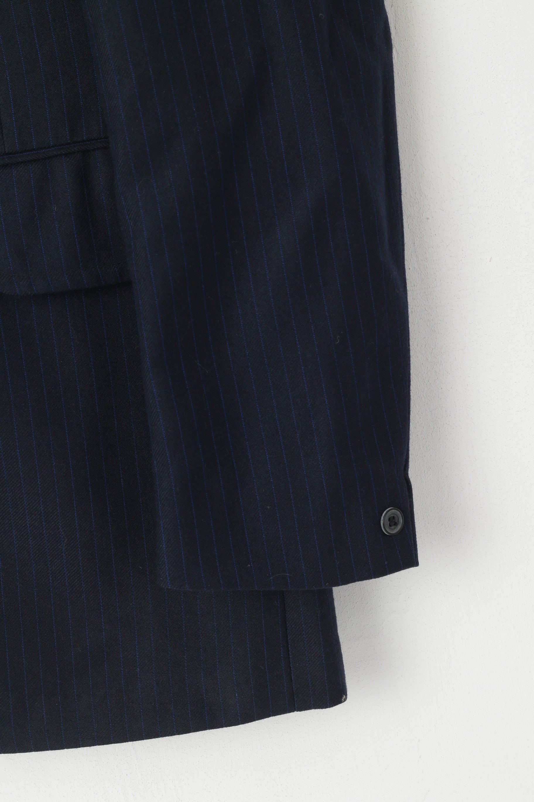 Hardy Amies Design Hepworths Men 38 Blazer Navy Striped Wool Single Breasted Jacket