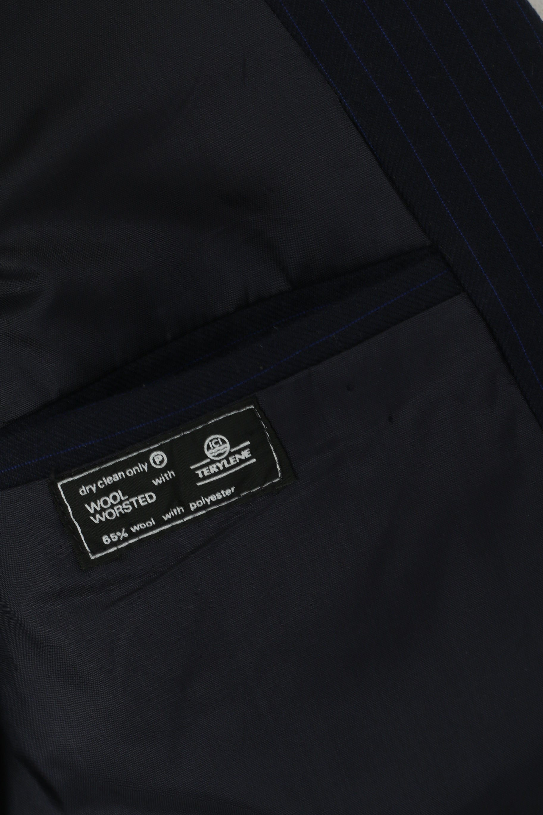 Hardy Amies Design Hepworths Men 38 Blazer Navy Striped Wool Single Breasted Jacket