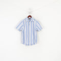 Ben Sherman Men M Casual Shirt Blue Cotton Striped Short Sleeve Top