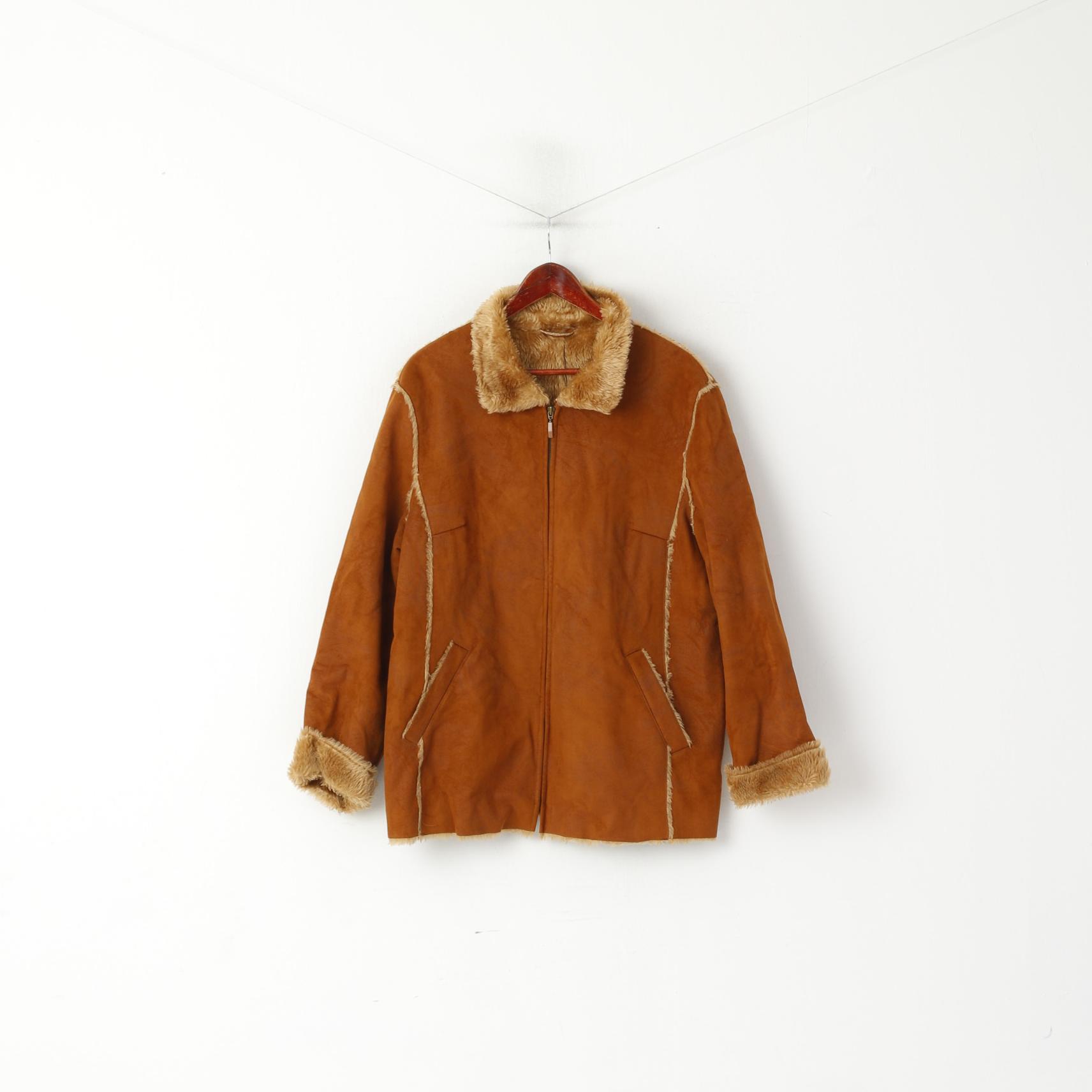 Gelco Femmes 18 XL Veste Imitation Daim Camel Estampage Fermeture Éclair Complète Boho Haut