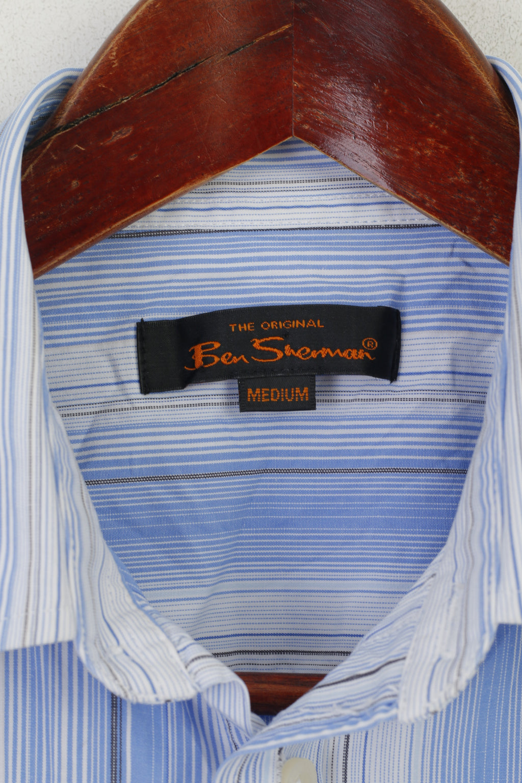 Ben Sherman Men M Casual Shirt Blue Cotton Striped Short Sleeve Top