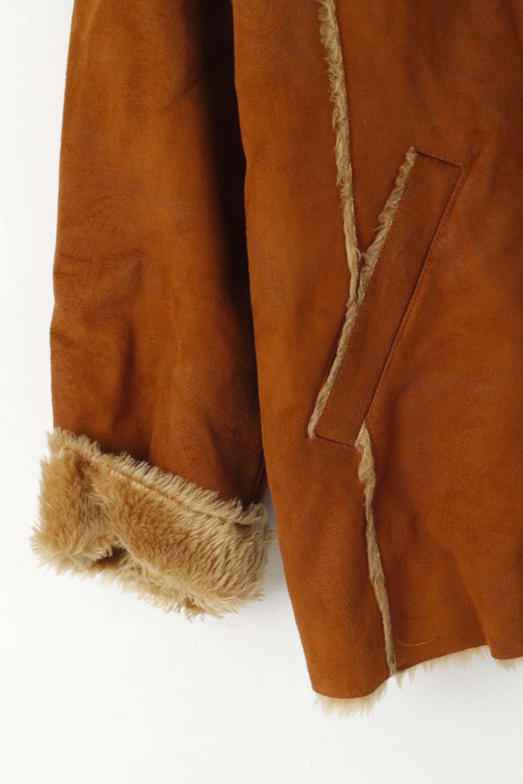 Gelco Femmes 18 XL Veste Imitation Daim Camel Estampage Fermeture Éclair Complète Boho Haut