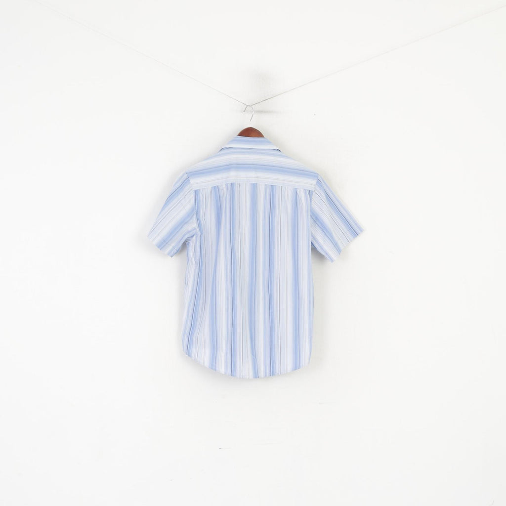 Ben Sherman Men M Casual Shirt Blue Cotton Striped Short Sleeve Top