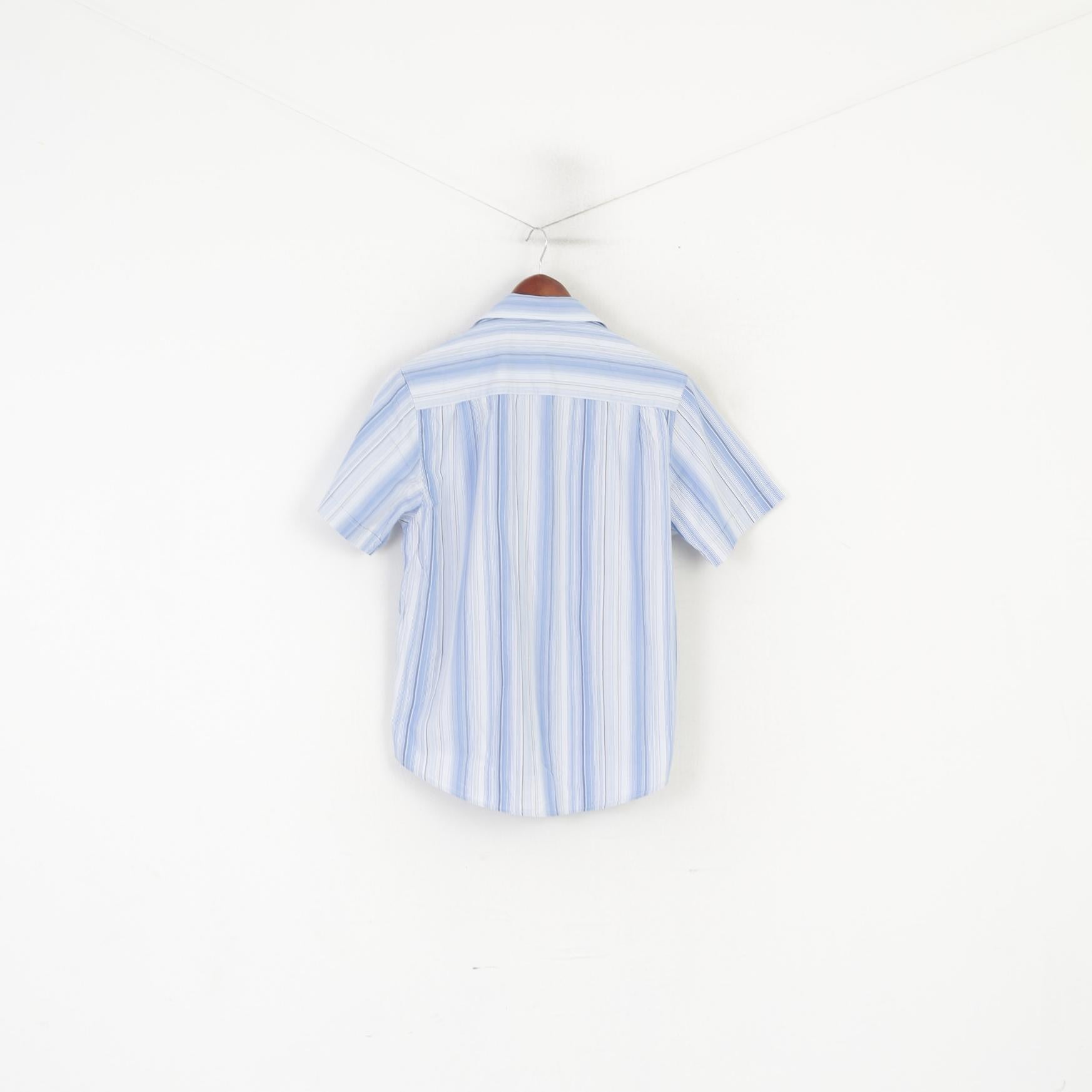 Ben Sherman Men M Casual Shirt Blue Cotton Striped Short Sleeve Top