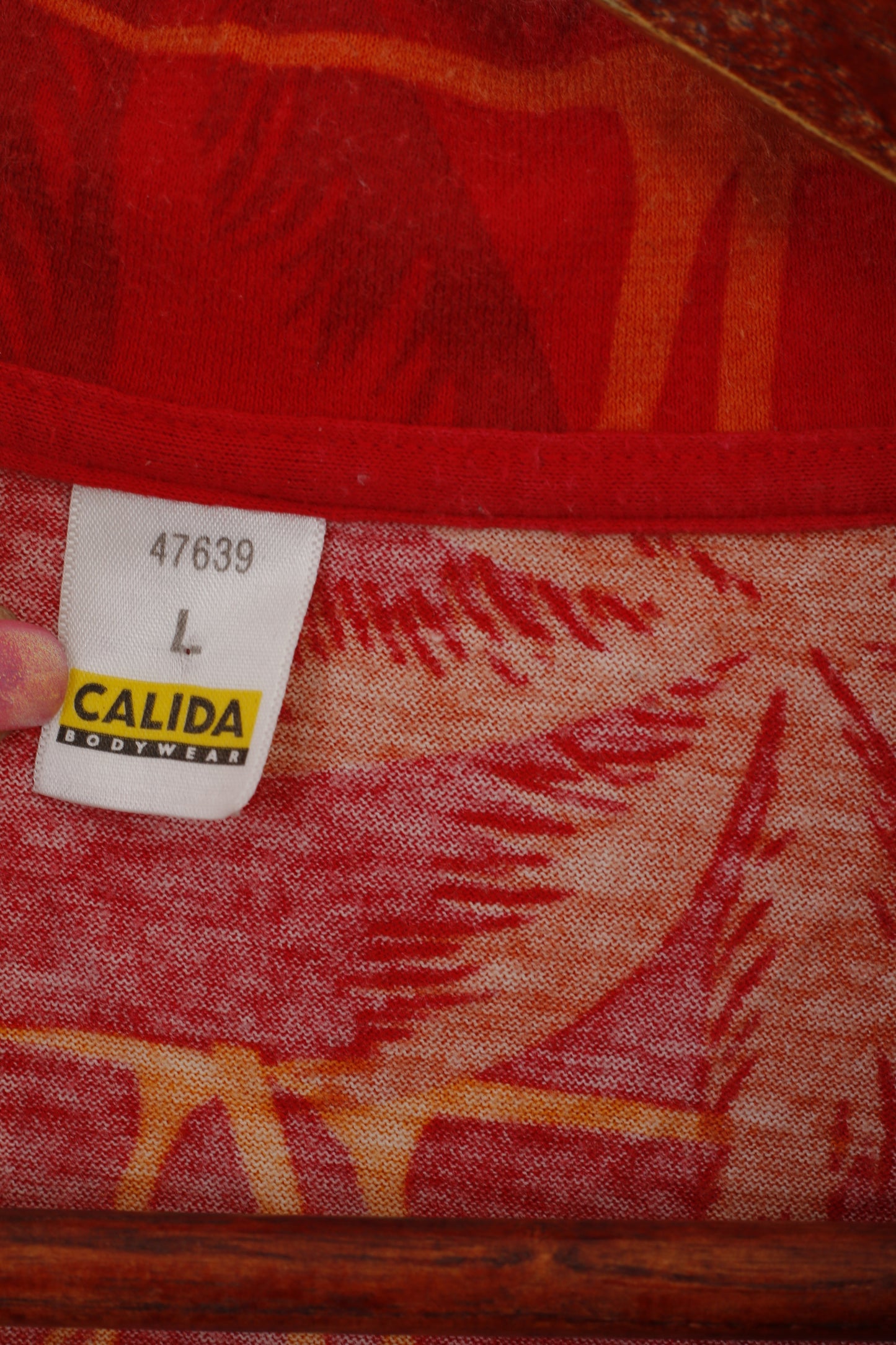 Calida Men L Casual Shirt Red Cotton Soft Palms Print Hawaii Short Sleeve Top