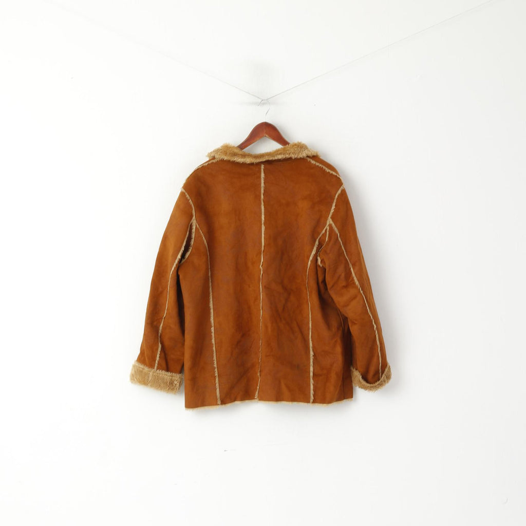 Gelco Femmes 18 XL Veste Imitation Daim Camel Estampage Fermeture Éclair Complète Boho Haut