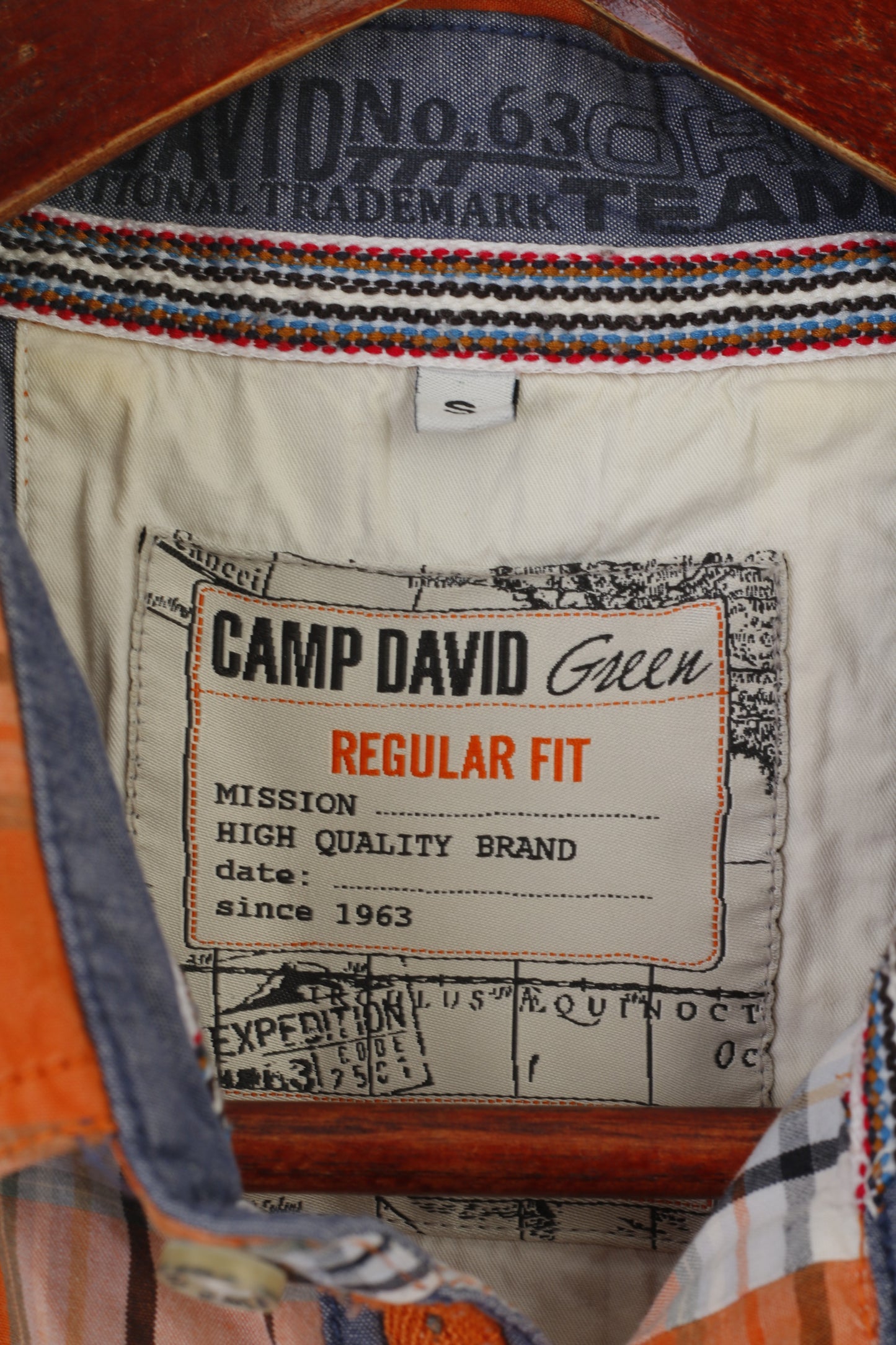 Camp David Men S Casual Shirt Orange Check Cotton Outdoor Wear Pockets Top