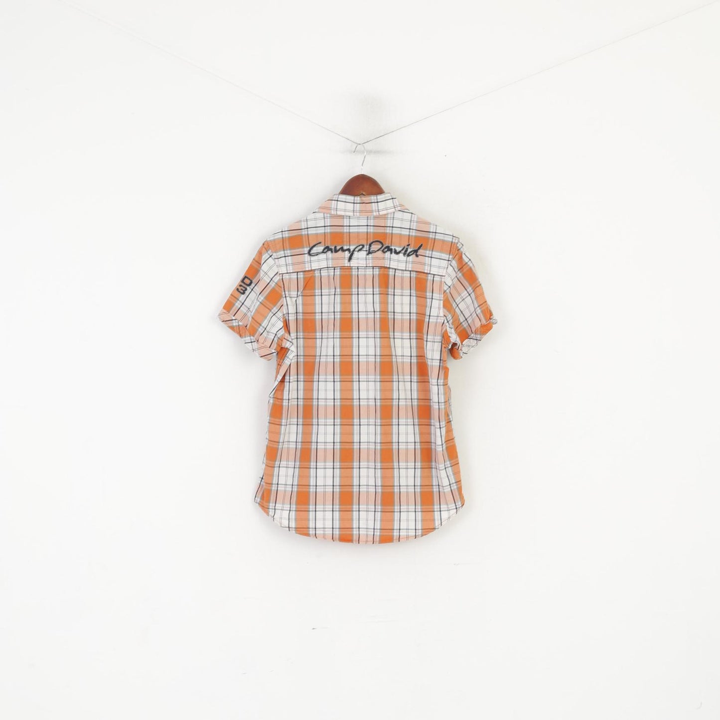 Camp David Men S Casual Shirt Orange Check Cotton Outdoor Wear Pockets Top