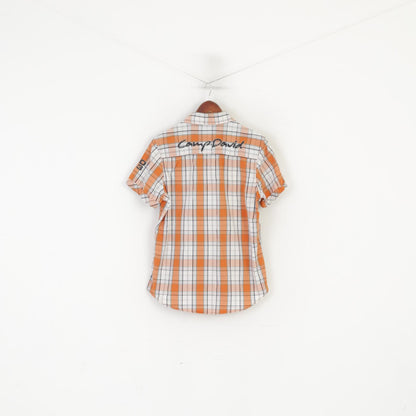 Camp David Men S Casual Shirt Orange Check Cotton Outdoor Wear Pockets Top