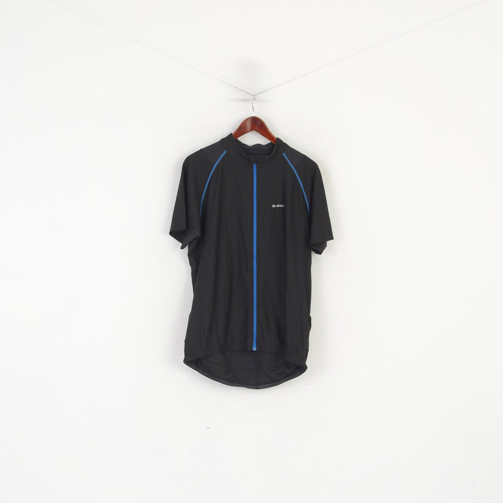 SOC Men XL Cycling Shirt Black Full Zip Stretch Bike Jersey Sportswear Top