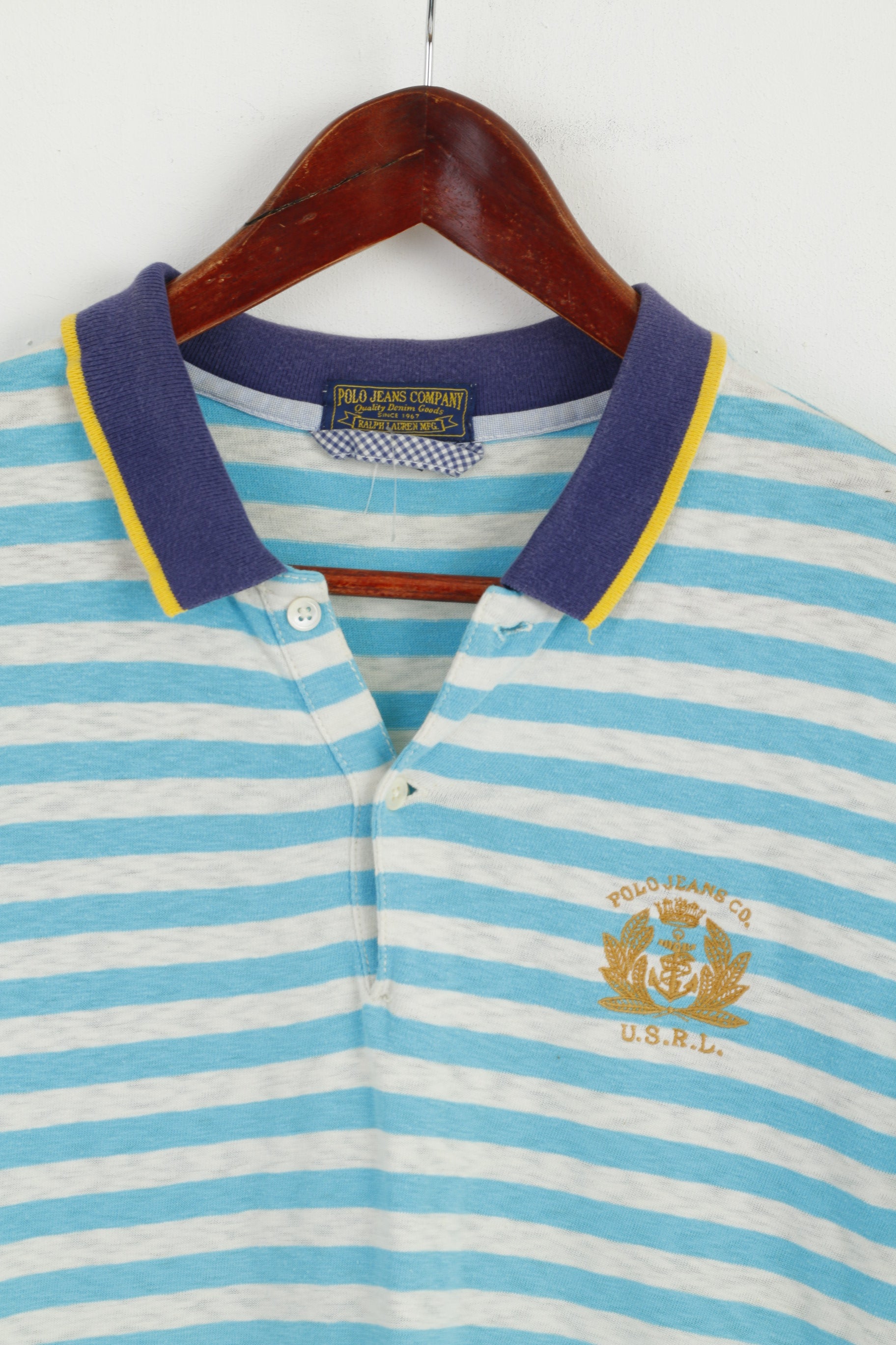 Polo Jeans Ralph Lauren Hommes M Polo Turquoise Rayé Coton Haut