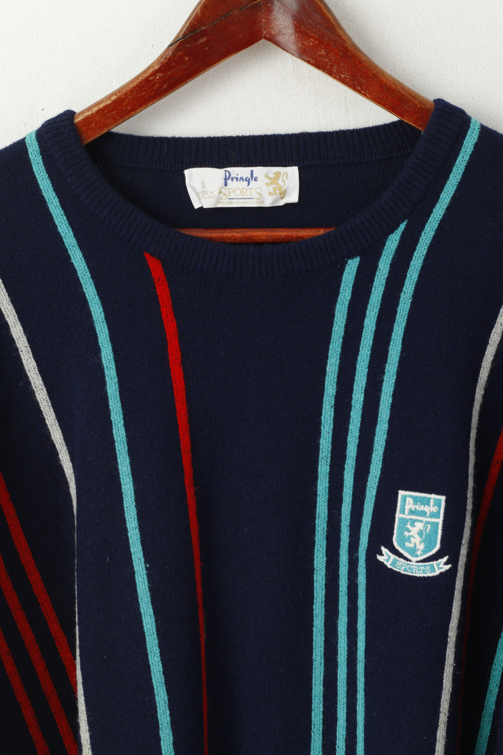 Pringle Sports Men S Jumper Navy Striped New Wool Scotland Retro Sweater