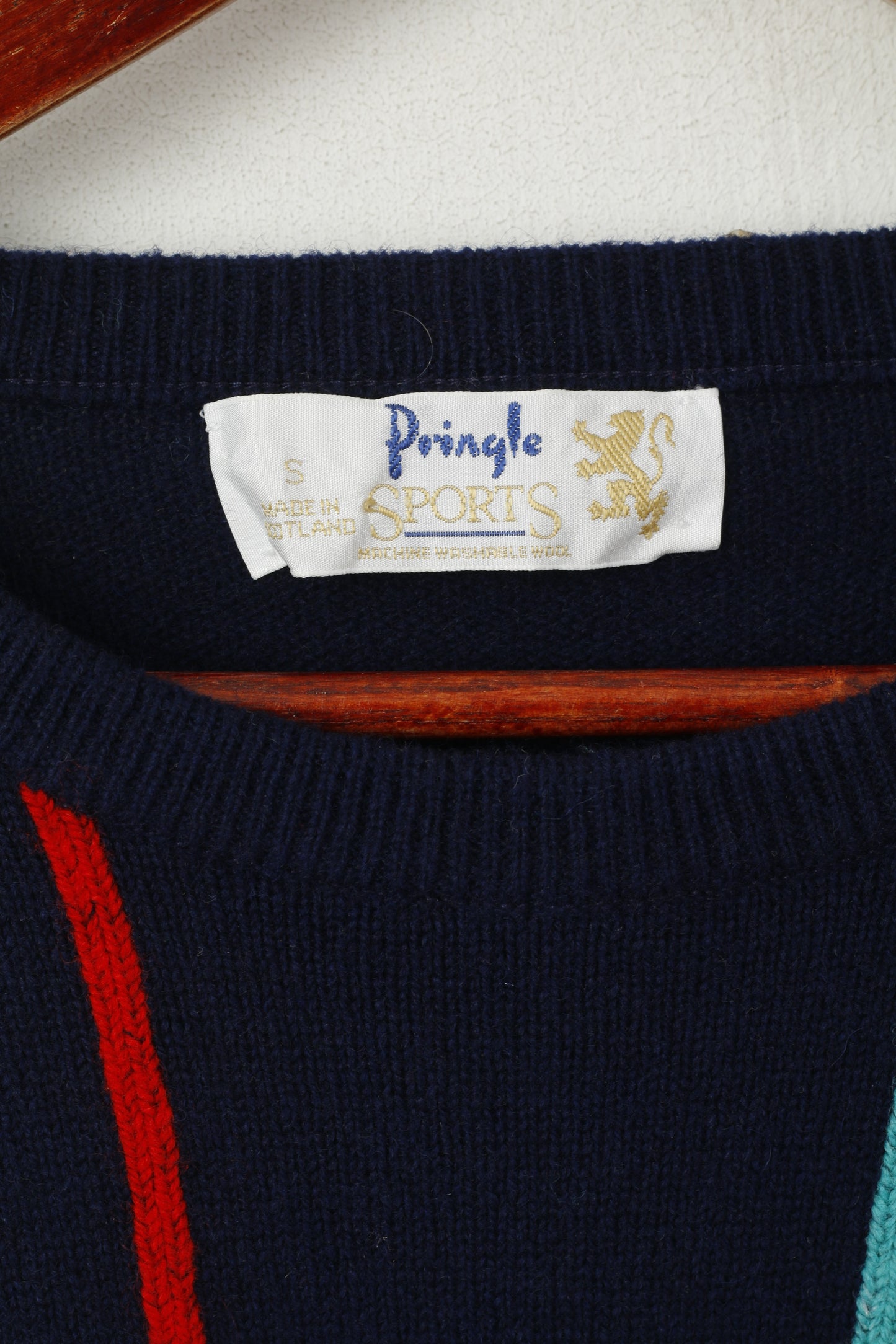 Maglione Pringle Sports da uomo, maglione retrò in lana vergine scozzese a righe blu scuro