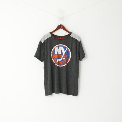 T-shirt Primark Majestic Athletic da donna 18 46 2XL in cotone con grafica grigia NHL Islanders NY 