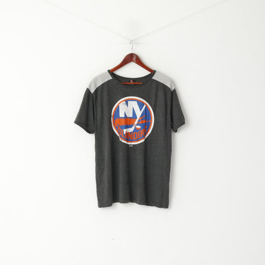 Primark Majestic Athletic Femmes 18 46 2XL T-shirt Gris Graphique Coton NHL Islanders NY 