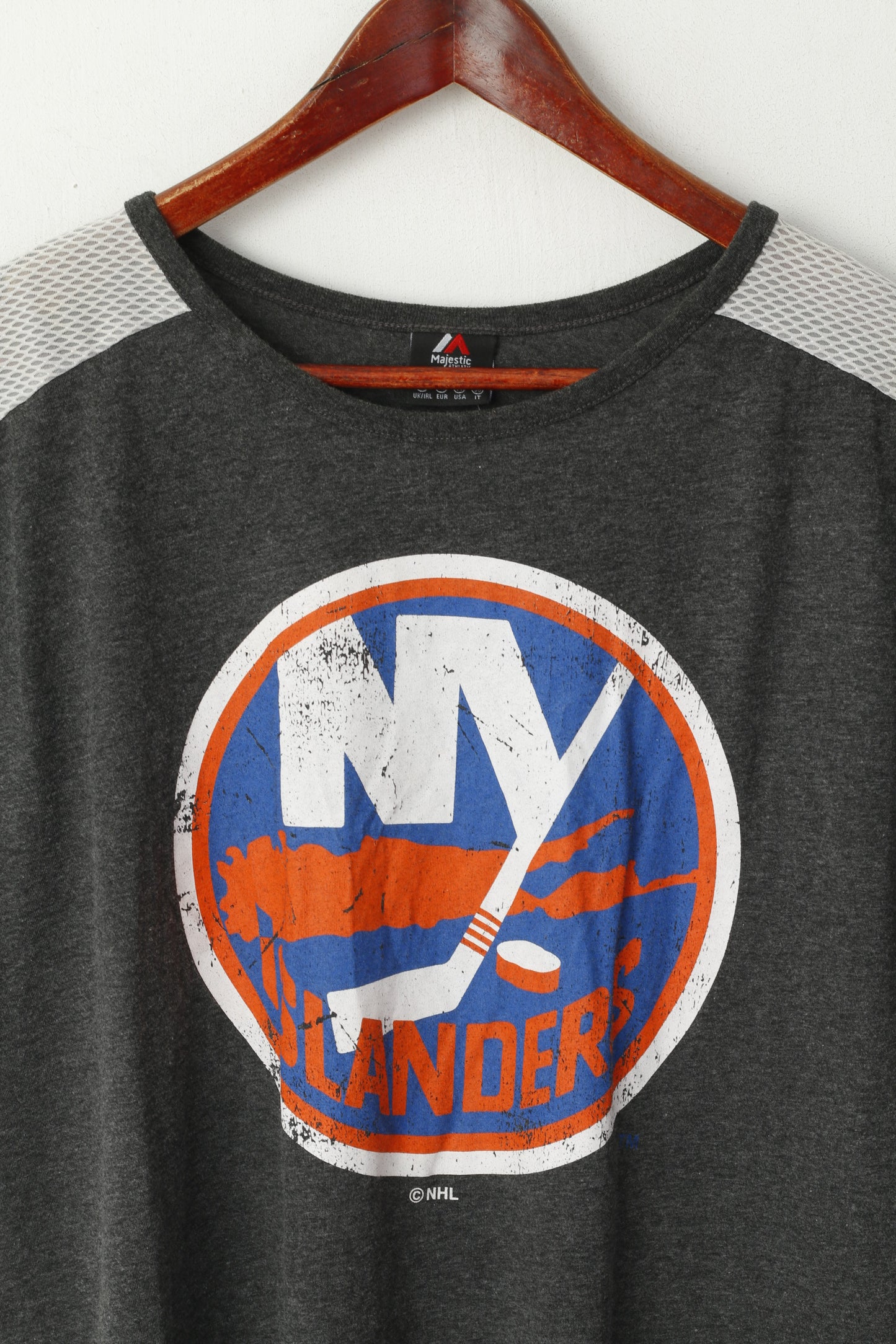 T-shirt Primark Majestic Athletic da donna 18 46 2XL in cotone con grafica grigia NHL Islanders NY 