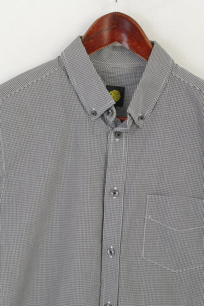 Pretty Green Men S Casual Shirt Black White Check Cotton Pocket Short Sleeve Top