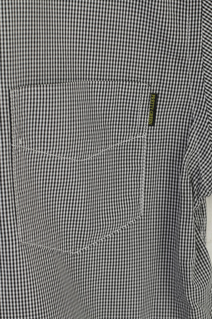 Pretty Green Men S Casual Shirt Black White Check Cotton Pocket Short Sleeve Top