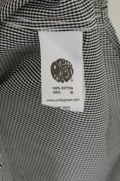 Pretty Green Men S Casual Shirt Black White Check Cotton Pocket Short Sleeve Top