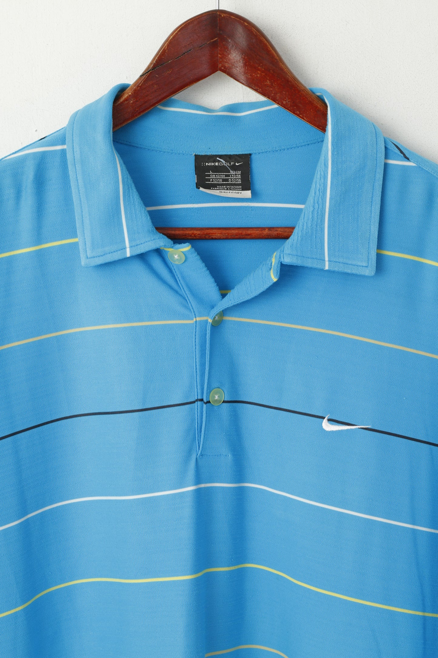 Nike Golf Men L Polo Shirt Turquoise Striped Sport Stretch Activewear Top