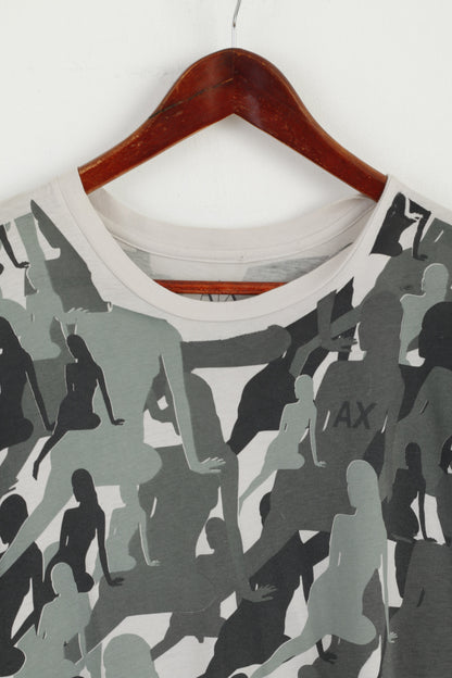 Armani Exchange T-shirt da uomo S Top in cotone sottile con stampa mimetica verde da donna