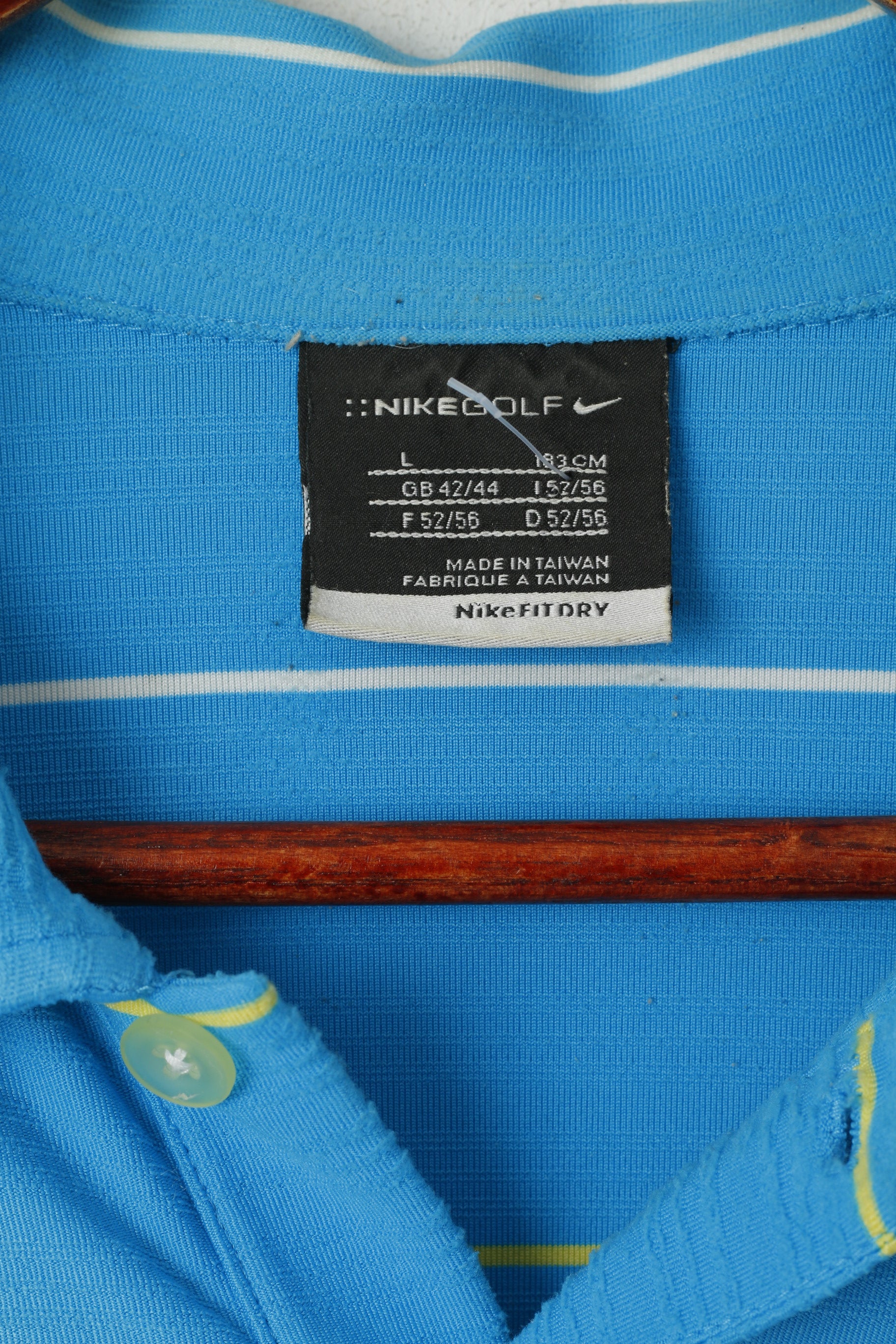 Nike Golf Men L Polo Shirt Turquoise Striped Sport Stretch Activewear Top