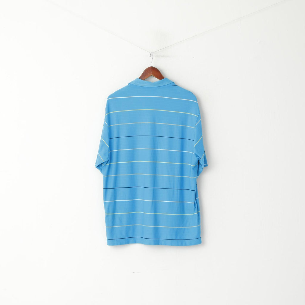 Nike Golf Men L Polo Shirt Turquoise Striped Sport Stretch Activewear Top