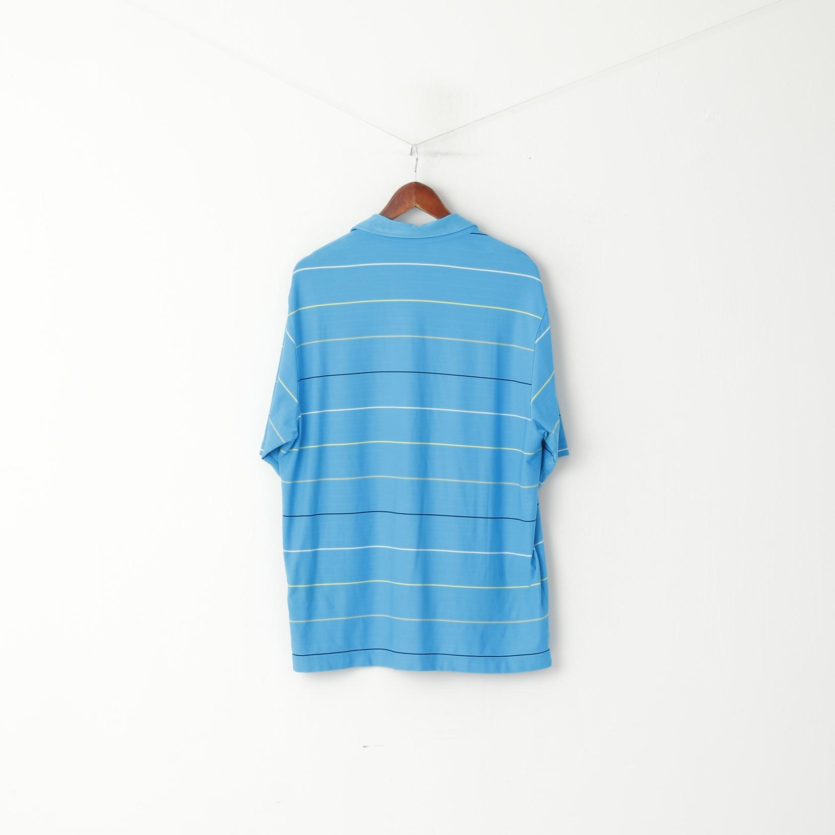 Nike Golf Men L Polo Shirt Turquoise Striped Sport Stretch Activewear Top