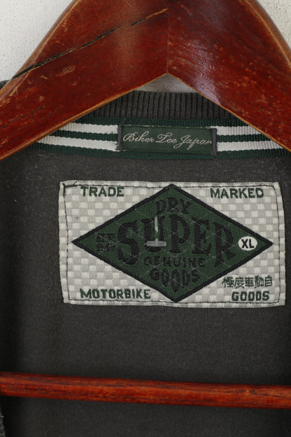 Superdry Men XL Shirt Green Faded Cotton Motorbike Goods Vintage Top