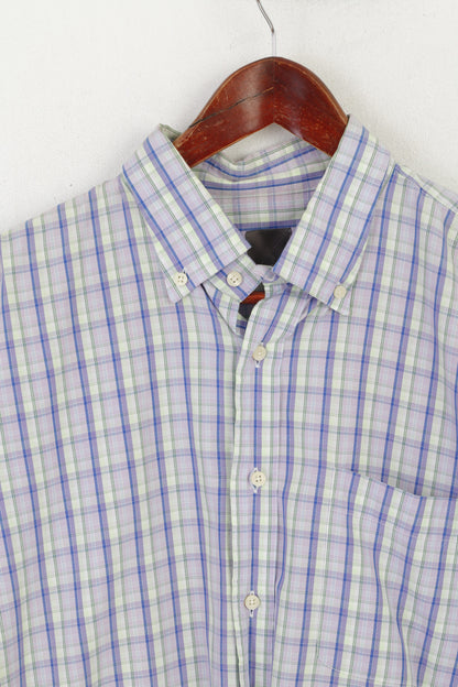 Redgreen Men XL Casual Shirt Purple Check Cotton Pocket Detailed Buttons Top