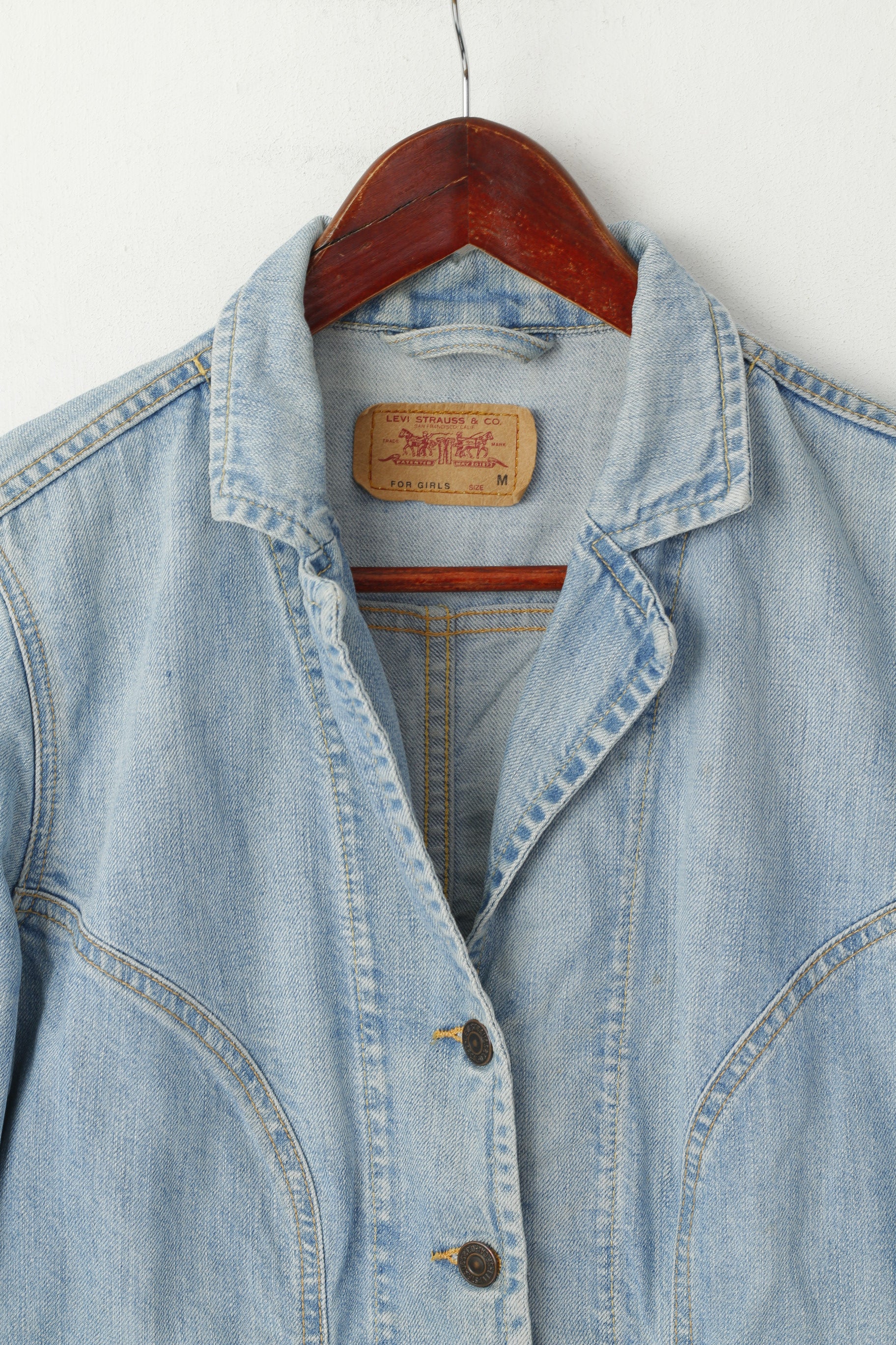 Levi's For Girls Women M Denim Jacket Blue Cotton Fit Single Breasted Blazer Top
