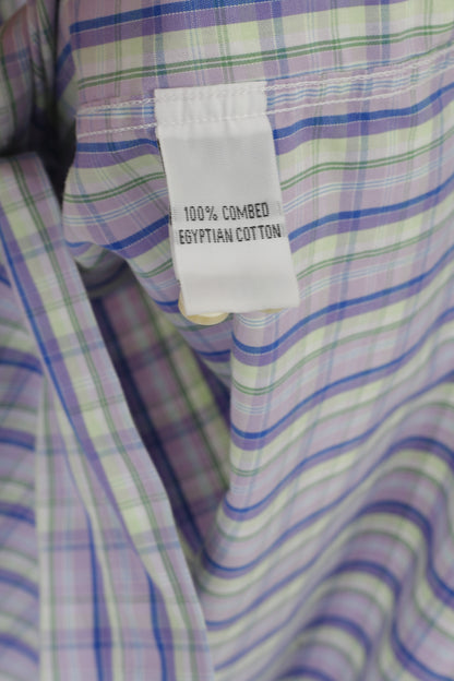 Redgreen Men XL Casual Shirt Purple Check Cotton Pocket Detailed Buttons Top