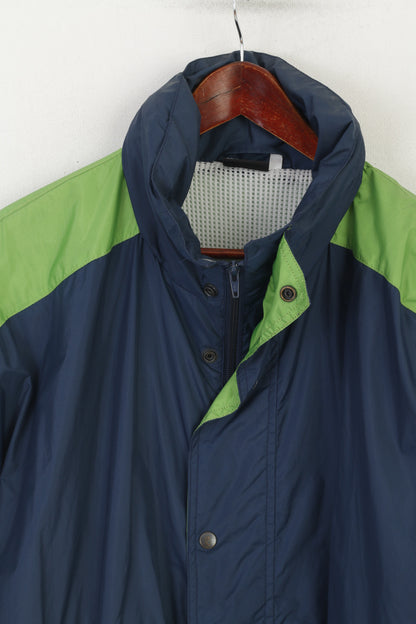 Speed ​​Way Hommes XL Veste Marine Nylon Imperméable Légère Capuche Cachée Haut Vintage