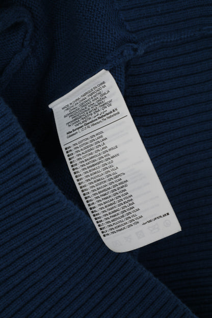 Nike Men L Sweater Navy Long Stretch Cotton Wool Blend Zip Up Cardigan