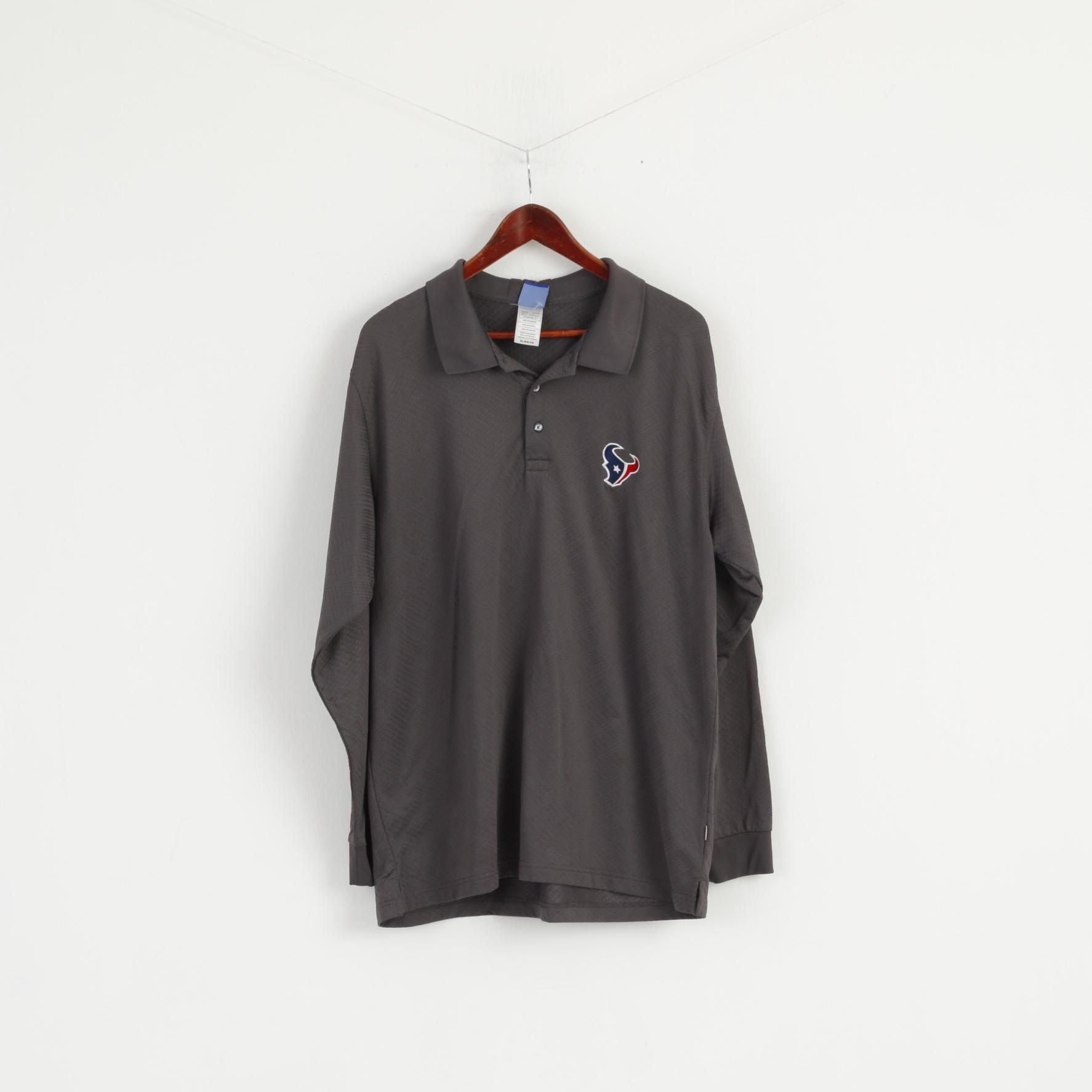 Reebok NFL Men XL Polo Shirt Grey Long Sleeve Houston Texans NFL Top