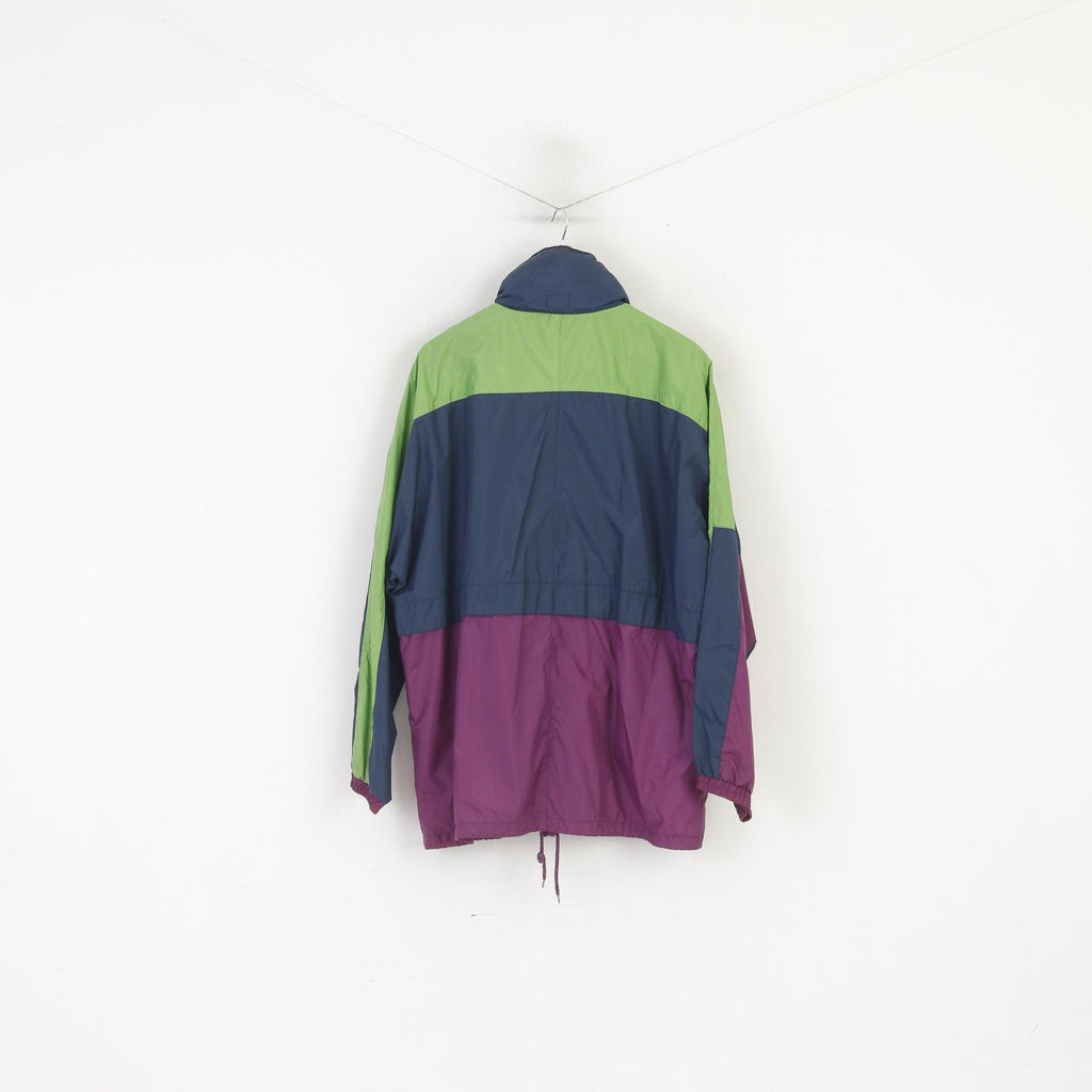 Speed Way Men XL Jacket Navy Nylon Waterproof Lightweight  Hidden Hood Vintage Top