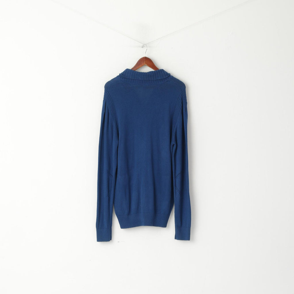 Nike Men L Sweater Navy Long Stretch Cotton Wool Blend Zip Up Cardigan