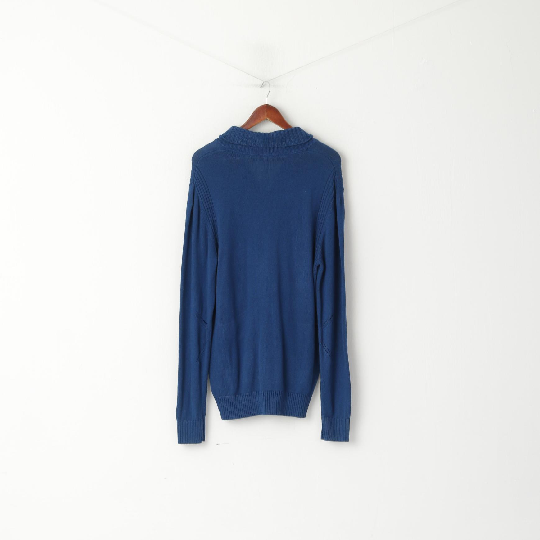 Nike Men L Sweater Navy Long Stretch Cotton Wool Blend Zip Up Cardigan